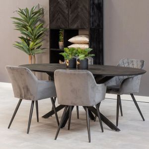 Mangohouten Eettafel Bologna Ovaal Black 300x130 cm Mahom - Industrieel - Mangohout Online