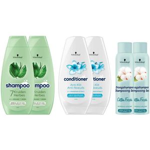 Schwarzkopf 7 Kruiden, Anti-klit Shampoo en Cotton Fresh Droogshampoo Pakket