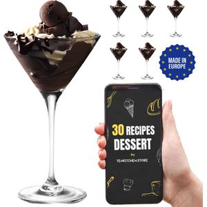 TEN® IJsglazen Kristalglas 240ml + 114 DESSERTRECEPTEN - 6 Stuks - Glazen Schaaltjes voor Toetjes - Dessert glazen - Toetjes Schaaltjes - Sorbetglazen