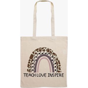 Katoenen tas - leuke tekst - docenten - leuk voor docent - shopper - teach love inspire - regenboog