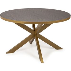 Stalux Ronde eettafel 'Daan' 135cm, kleur goud / bruin hout