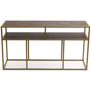 Stalux Side-table 'Teun' 150cm, kleur goud / lederlook bruin