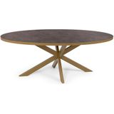 Stalux Ovale eettafel 'Mees' 180 x 100cm, kleur goud / lederlook bruin