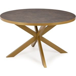 Stalux Ronde eettafel 'Daan' 120cm, kleur goud  lederlook bruin lederlook bruin