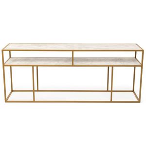 Stalux Side-table 'Teun' 200cm, kleur goud / wit marmer