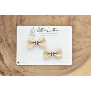 LittleLeather, Koningsdag haarspeldjes set 2 - rood wit blauw - Koningsdagstrik - Lange leve de Koning - Leer - Oranje - Haarstrik - Haarclip - Peuter - Kleuter - Meisje - Haarstrik - Goud - Prinses