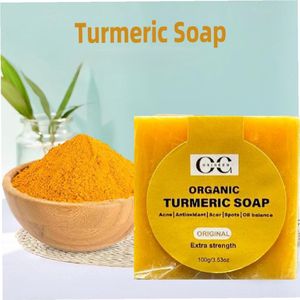 Original Organic Tumeric zeep tegen acne, acne litteken, acne op de rug & pigment. Voor gezicht & lichaam