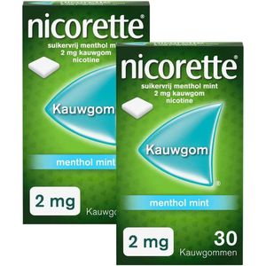 Nicorette Suikervrij Kauwgom Menthol Mint 2mg - 2 x 30 stuks