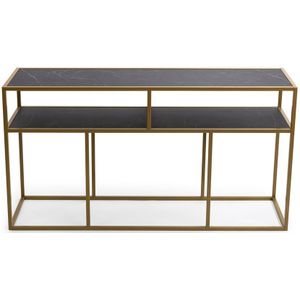 Stalux Side-table 'Teun' 150cm, kleur goud / zwart marmer