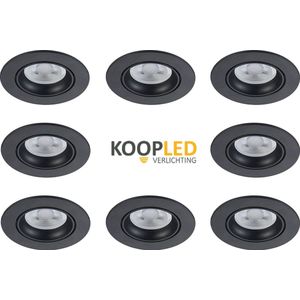 8 Stuks Zwart Carme Inbouwspot LED - Inbouwspots badkamer - Inbouw armatuur Carme - Kantelbaar - Ronde plafondspots(Ø68 mm)  - Zwart + GU10 Fitting