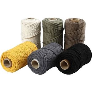 Macramé Koord - Gerecycled Katoen - DIY Creatief Knoopwerk - Hobbymateriaal - Dikke Koorden - Hangende Mandjes - Wandkleden - 55 m - 4 mm - 6x330 Gr - Diverse Kleuren - Incl. Gift