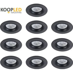 10 Stuks Zwart Inbouwspot LED | Inbouw armatuur | Kantelbaar | Ronde plafondspots | Zwart + GU10 Fitting