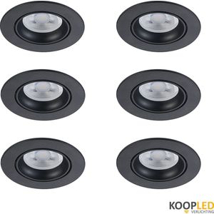 6 Stuks Zwart Carme Inbouwspot LED - Inbouwspots badkamer - Inbouw armatuur Carme - Kantelbaar - Ronde plafondspots(Ø68 mm)  - Zwart + GU10 Fitting