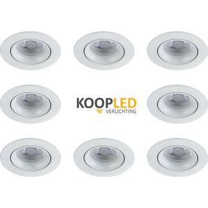 8 Stuks Carme Inbouwspot LED - Inbouwspots badkamer - Inbouw armatuur Carme - Kantelbaar - Ronde plafondspots(Ø68 mm)  - Wit + GU10 Fitting