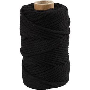 Macramé koord, zwart, L: 55 m, d 4 mm, 330 gr/ 1 rol - Incl. Gift