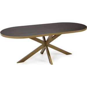 Stalux Plat ovale eettafel 'Noud' 180 x 100, kleur goud / bruin hout