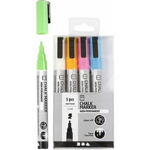 Chalkmarkers - Neon Krijtstiften - DIY Creatieve Markers Voor Glas, Porselein, Kunststof & Spiegels - Perfect Voor School & Kantoor - Hoogwaardige Inkt - Lijndikte 1,2-3 mm - Set van 5 Stuks