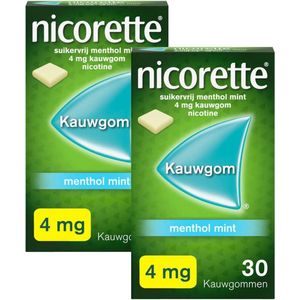 Nicorette Suikervrij Kauwgom Menthol Mint 4mg - 2 x 30 stuks