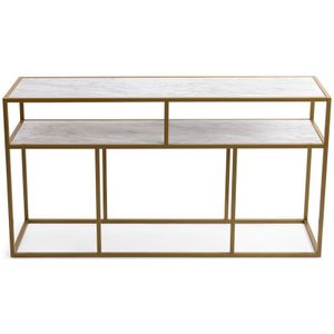 Stalux Side-table 'Teun' 150cm, kleur goud / wit marmer