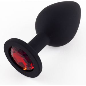 Buttplug Silicone Medium met Rood Diamant - Sex Toys voor Koppels - Mannen - Vrouwen - Anaal plug Zwart