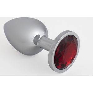 Zilveren Buttplug met Diamant Rood Medium - Sex Toys voor Koppels - Mannen - Vrouwen - Anaal plug Zilver