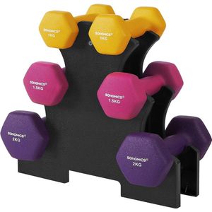 Soof & Tess Halterset - Gewichten - Dumbbell Set - Neopreen Dummbbells - halterstandaard, 2 x 1 kg, 2 x 1.5 kg, 2 x 2 kg