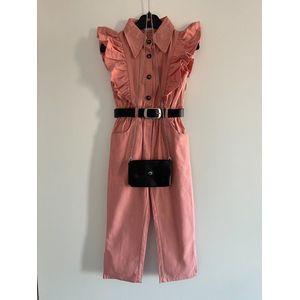 Meisjes Jumpsuit "Oud Roze" inclusief zwart tasje en een zwarte riem, verkrijgbaar in de maten 104 t/m 164
