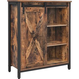 Keukenkast - Vintage - Woonkamer - Kantoor - Met verstelbare planken - Keukenkastje met Schuifbare deur - Industriële stijl - Hout - Staal - LSC88BX