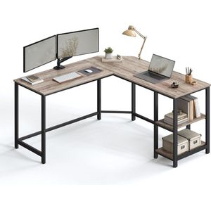 Bureau - Laptop tafel - L-vormig - Hout/Metaal - Grijs/Zwart - 138x138x75