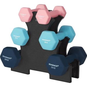 Soof & Tess Halterset - Gewichten - Dumbbell Set - Neopreen Dummbbells - halterstandaard, 2 x 1 kg, 2 x 2 kg, 2 x 3 kg