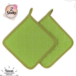 Tavas Mooi Hittebestendige Pannenlappen | 2 Stuks | Katoen, Kerstcadeau, Christmas Gift | Groen