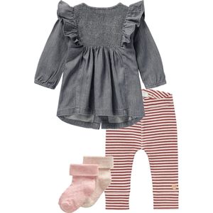 Noppies - Kledingset - 4delig - Jurk Maroth Grey Denim - Legging La Havre stripe - 2paar sokjes - Maat 56