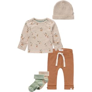 Noppies - Kledingset - 4delig - Shirt Johnsonville Sand Melange - Broek Julesberg Chipmunk - Muts Joliet Sand Melange - Sokken Jellico - Maat 80