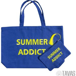 Tavas Katoenen Strandtas Summer tasje Blauw 50x32 cm Summer Addict Tote Bag Tas Shopper Boodschappentas Schoudertas