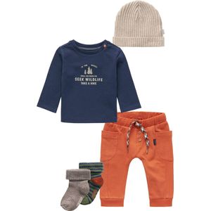 Noppies - Kledingset - 5delig - Broek Jordrup Bombay Brown - Longsleeve Jan Phyl Black Iris  - Beanie Joliet Sand Melange - Sokken Jerzu Burly wood - Maat 68
