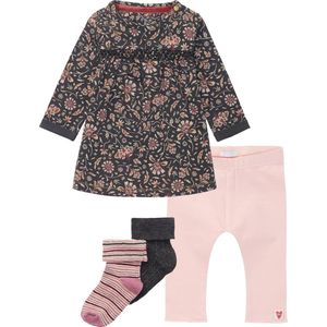 Noppies - Kledingset - 4delig - Jurk Shelby Phantom Grijs met bloemen - Legging Pinetown Camea Rose - 2paar sokjes - Maat 56