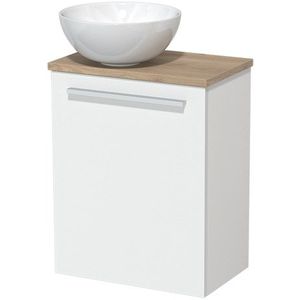 Toiletmeubel met waskom | 41 cm Mat wit Vlak front Hoogglans wit Keramiek waskom Lichtbruin eiken blad