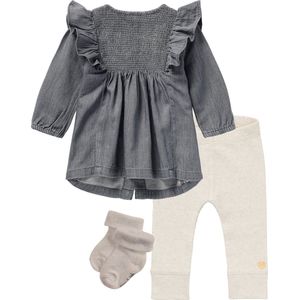 Noppies - Kledingset - 3delig - Jurk Maroth Grey Denim - Legging San Diego Oatmeal - 1 paar sokjes - Maat 68