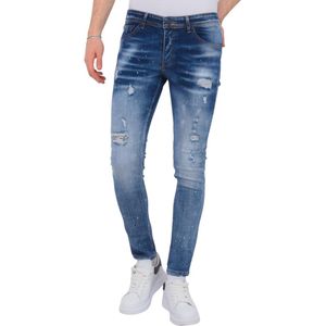 Paint Splatter Stonewashed Jeans Mens - Slim Fit -1079- Blauw