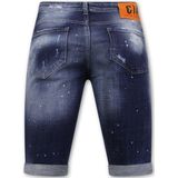 Designer Shorts With Paint Splatter Heren - Slim Fit -1072- Blauw