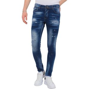 Designer Jeans With Paint Splatter Heren - Slim Fit -1072- Blauw