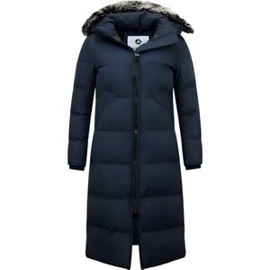 Puffer Jas Lang Dames met Capuchon - Blauw
