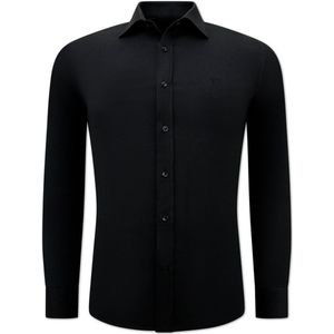 Heren Blouse met Lange Mouwen - Slim Fit Overhemd Heren - Formele Oxford Business Overhemd Heren - Zwarte Blouse Heren - Zwart