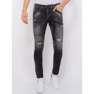Destroyed Jeans with Paint Splatter Heren - Slim Fit -1086- Zwart