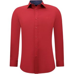 Heren Overhemden Lange Mouw - Blouse Heren Slim Fit - Overhemd Heren Volwassenen - Rood