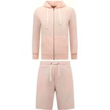 Hoodie Heren met Rits - Jogging Shorts Heren - SET - Pink