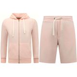Hoodie Heren met Rits - Jogging Shorts Heren - SET - Pink