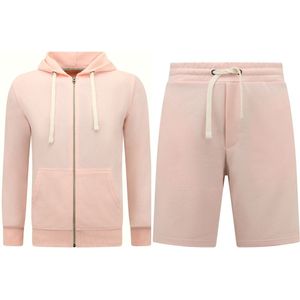 Hoodie Heren met Rits - Jogging Shorts Heren - SET - Pink