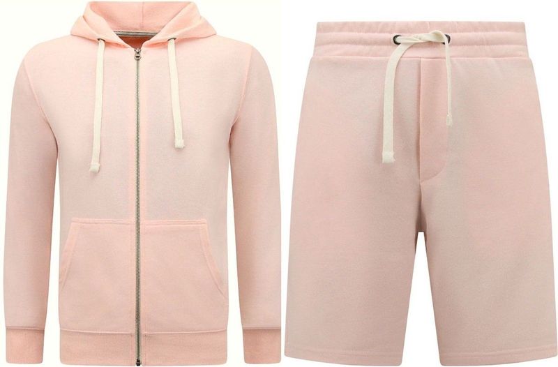 Hoodie Heren met Rits - Jogging Shorts Heren - SET - Pink