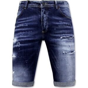 Stretch Short with Paint Splash Heren - Slim Fit -1074- Blauw